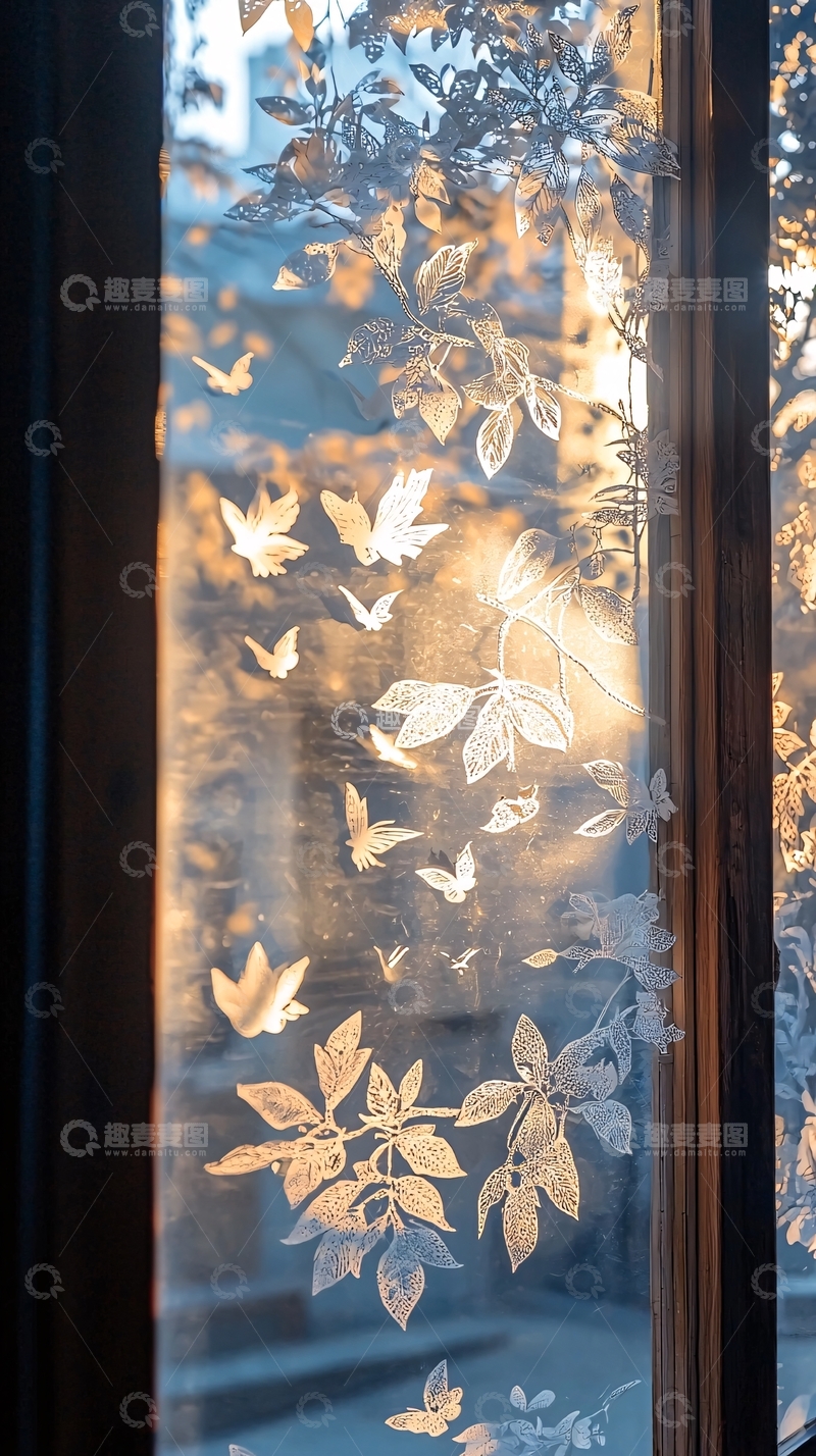 高清大图下载【趣麦麦图】阳光透过雕花玻璃