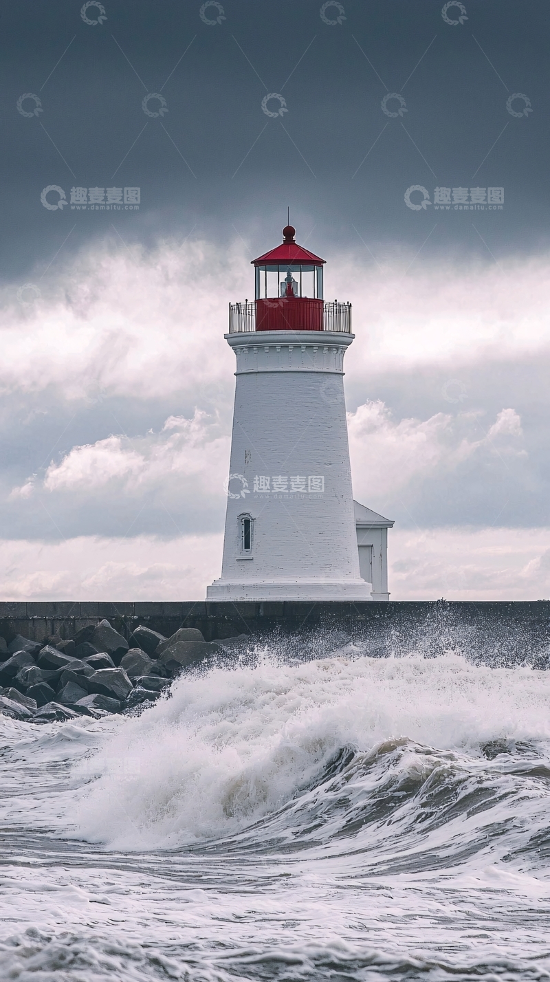 高清大图下载【趣麦麦图】暴风雨中的白色灯塔