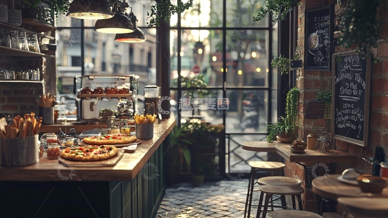 高清大图下载【趣麦麦图】阳光洒进的复古咖啡店
