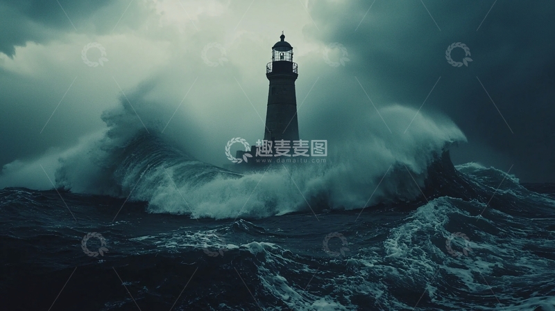 高清大图下载【趣麦麦图】暴风雨中的灯塔