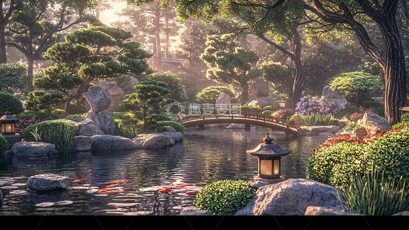 高清大图下载【趣麦麦图】清晨日式花园