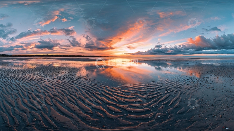 高清大图下载【趣麦麦图】海滩日落倒影