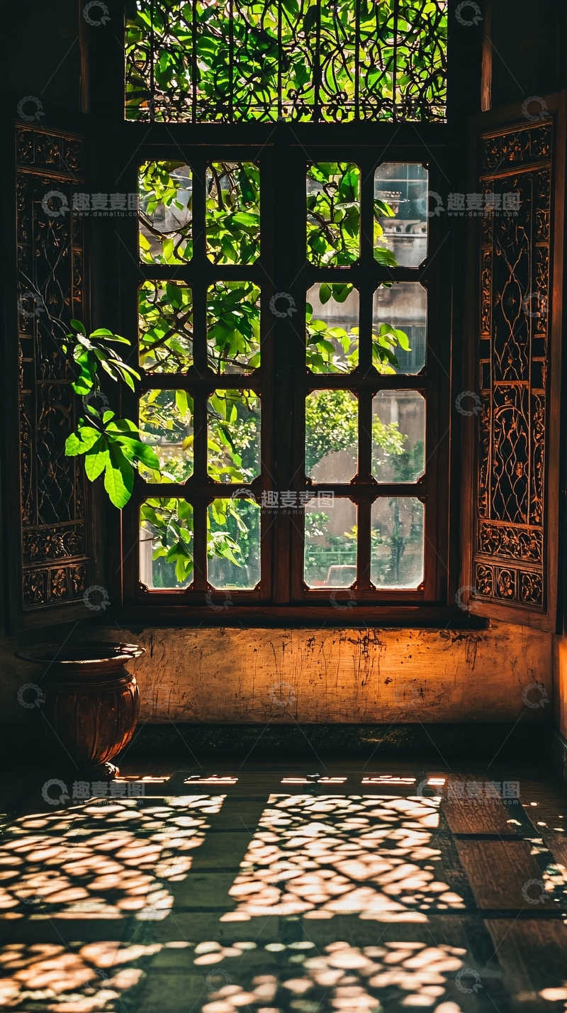 高清大图下载【趣麦麦图】老式窗户绿植阳光