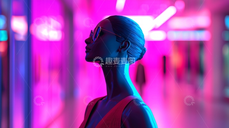 高清大图下载【趣麦麦图】霓虹灯下时尚模特