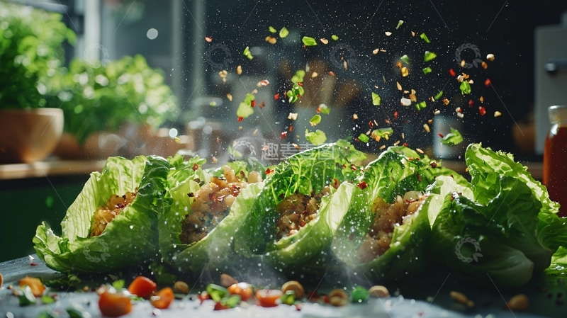 高清大图下载【趣麦麦图】生菜杯盛放米饭配料