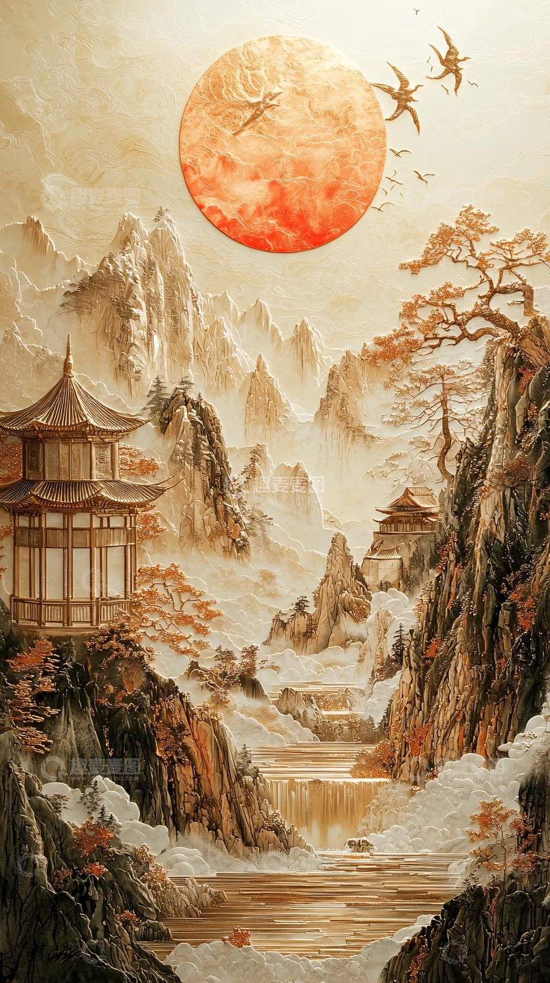 高清大图下载【趣麦麦图】水墨风山水意境图