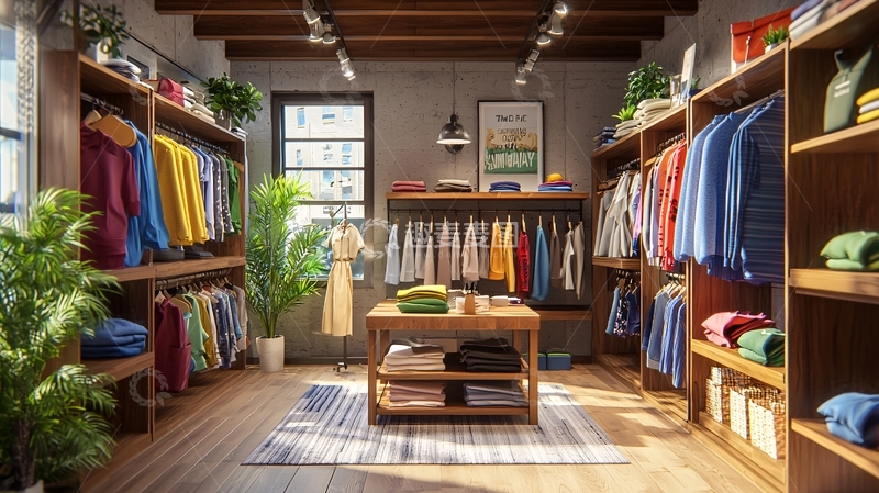 高清大图下载【趣麦麦图】木质货架服装店