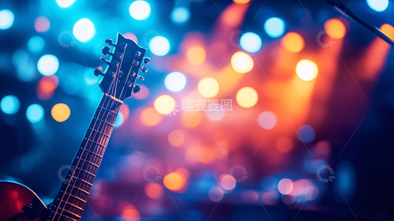 高清大图下载【趣麦麦图】舞台灯光下的吉他