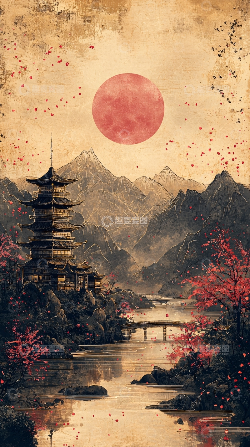 高清大图下载【趣麦麦图】古色古香的日式山水画