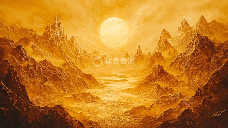 高清大图下载【趣麦麦图】-金色山脉中的太阳