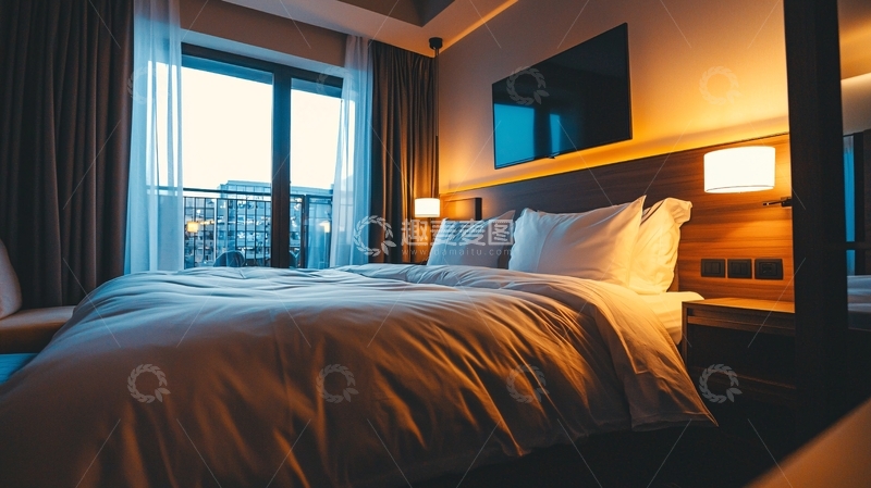 高清大图下载【趣麦麦图】现代酒店舒适卧室夜景