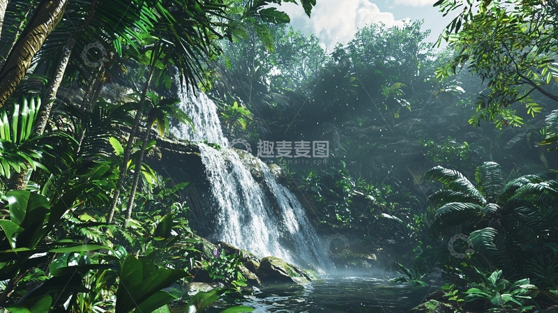 高清大图下载【趣麦麦图】热带雨林瀑布景观