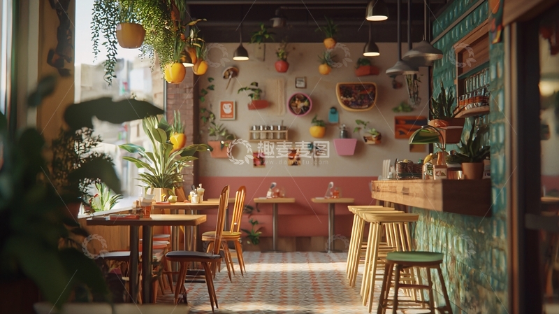 高清大图下载【趣麦麦图】充满绿植的温馨咖啡馆
