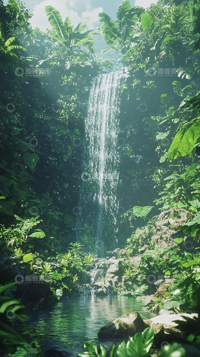 高清大图下载【趣麦麦图】热带雨林瀑布景观