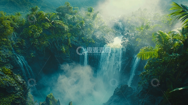 高清大图下载【趣麦麦图】热带雨林瀑布景观