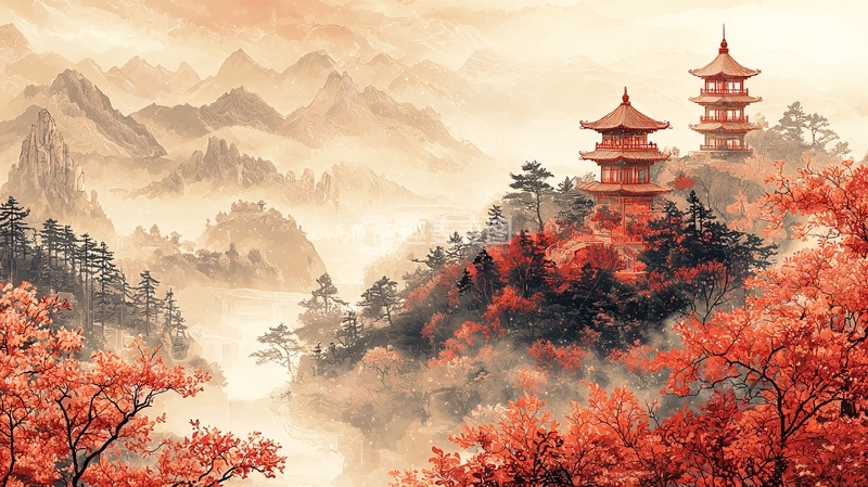 高清大图下载【趣麦麦图】中国风山水亭台