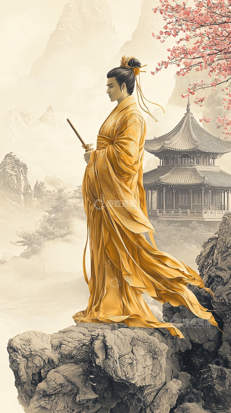 高清大图下载【趣麦麦图】山崖上的古风男子