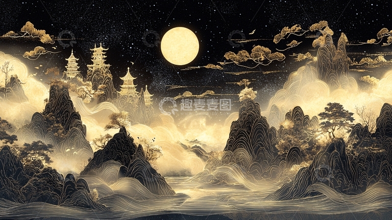 高清大图下载【趣麦麦图】夜空下的山水画卷