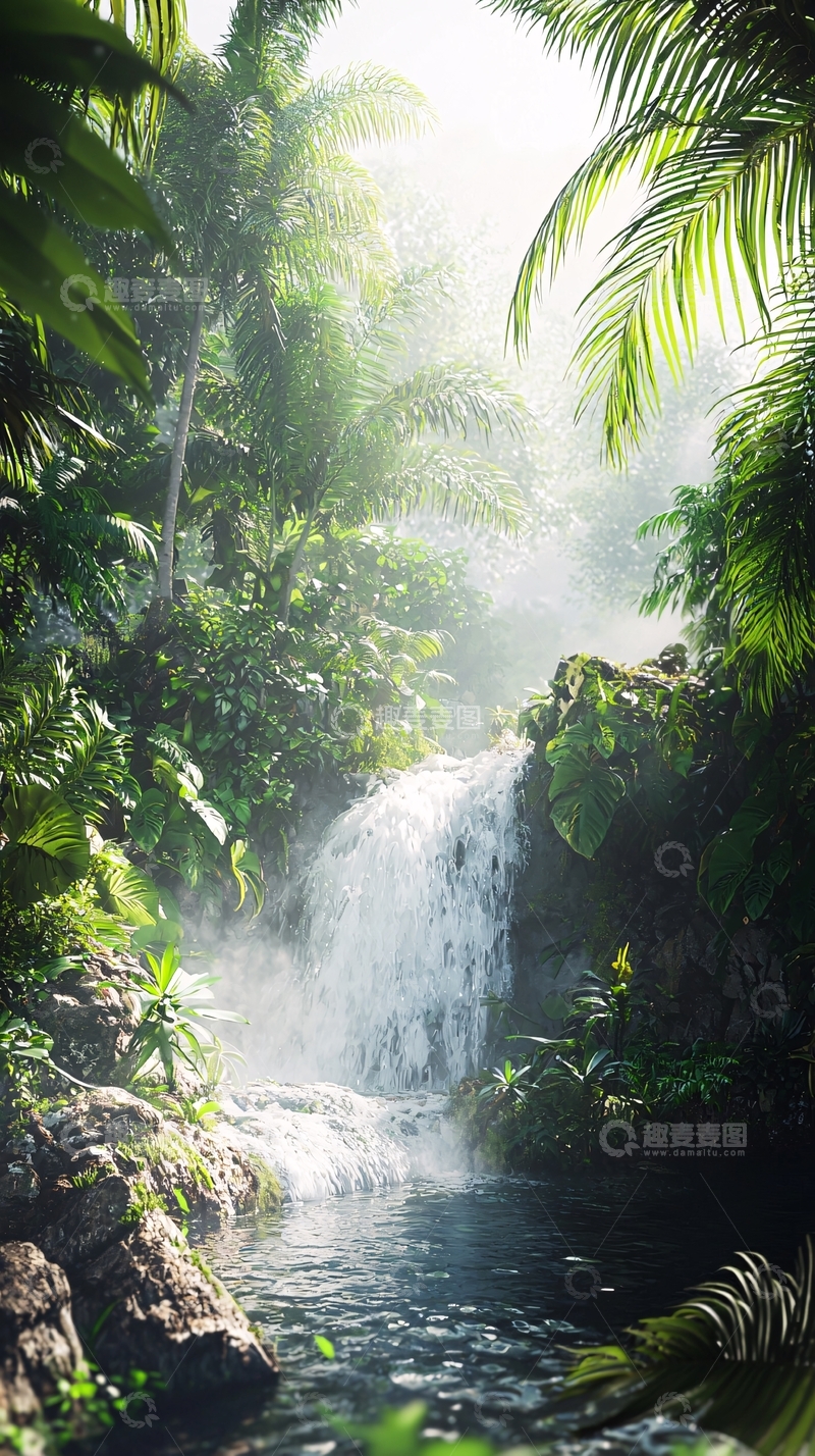 高清大图下载【趣麦麦图】热带雨林瀑布