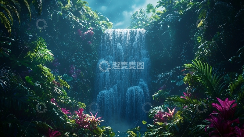 高清大图下载【趣麦麦图】热带雨林瀑布