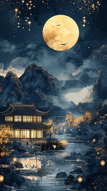 月夜下的古风建筑