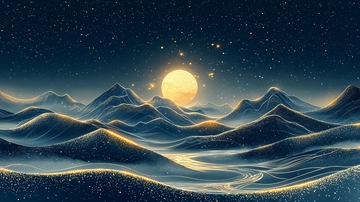 极夜雪山金黄明月