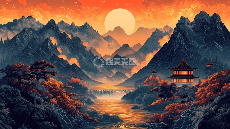 高清大图下载【趣麦麦图】日出山河图