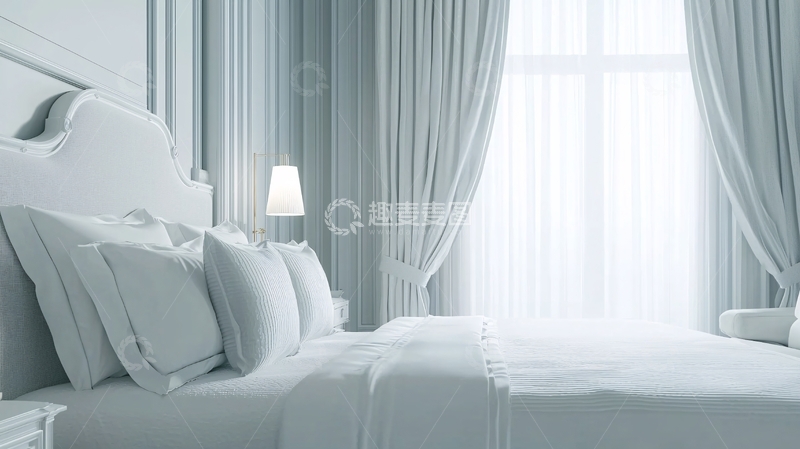 高清大图下载【趣麦麦图】极简风白色卧室床铺