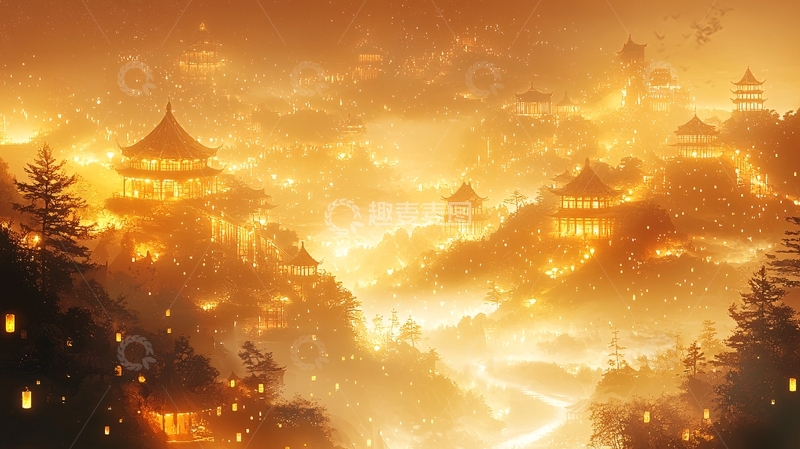 高清大图下载【趣麦麦图】温暖的金色山城夜景