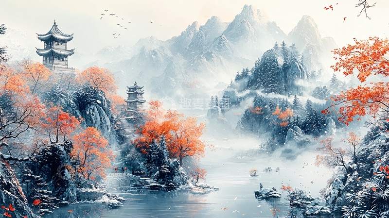 高清大图下载【趣麦麦图】水墨山水画风