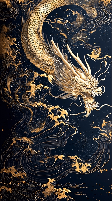 金色龙在黑色背景上腾飞