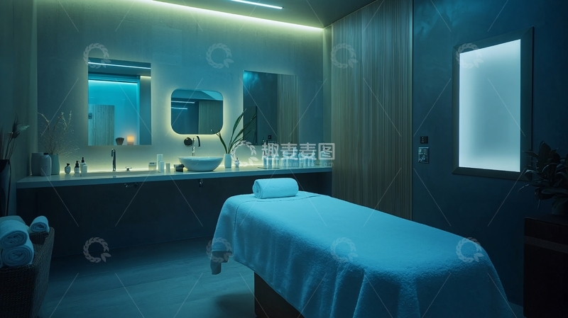 高清大图下载【趣麦麦图】蓝色灯光下的水疗室
