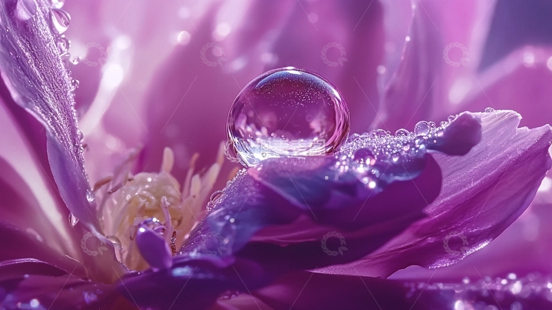 高清大图下载【趣麦麦图】紫色花瓣上的水珠