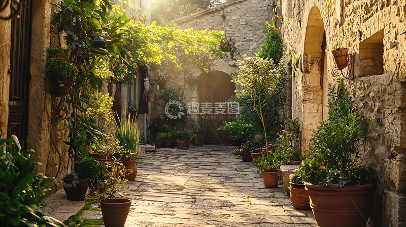高清大图下载【趣麦麦图】阳光洒满青石小路