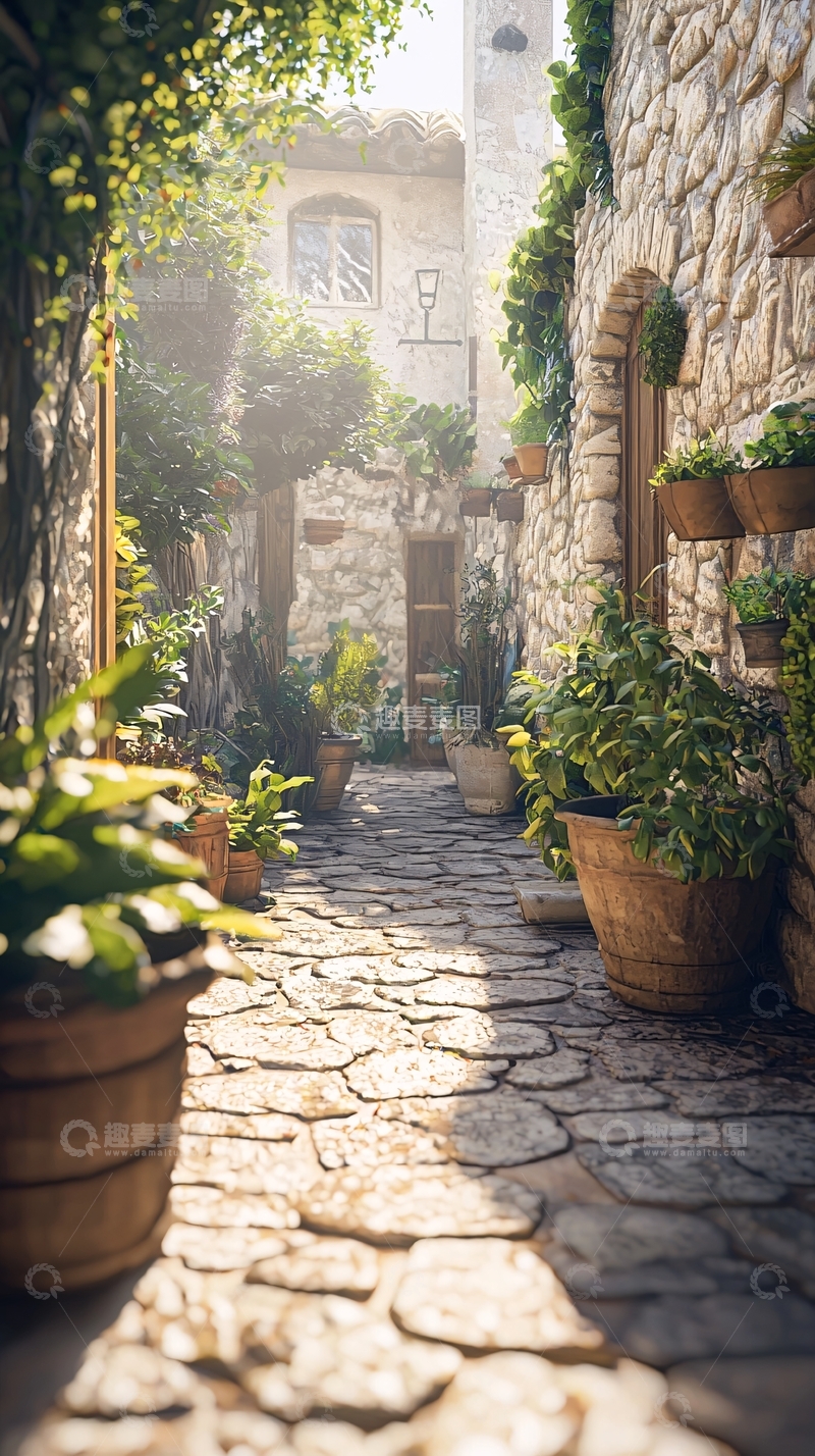 高清大图下载【趣麦麦图】阳光下的石板路巷道