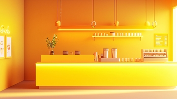 明亮黄色调咖啡店吧台