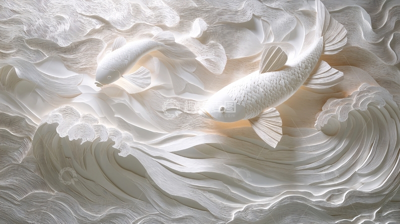 高清大图下载【趣麦麦图】白色鱼在白色波浪中