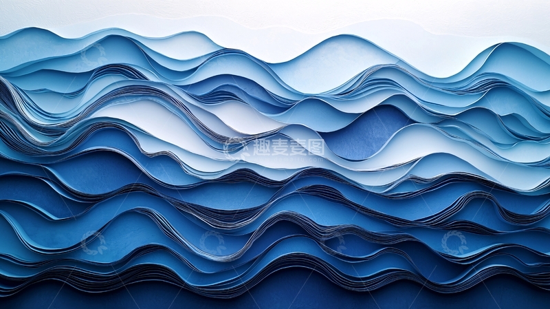 高清大图下载【趣麦麦图】蓝色波浪起伏的纸艺