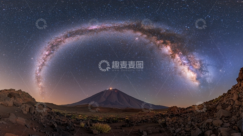 高清大图下载【趣麦麦图】星空拱桥火山
