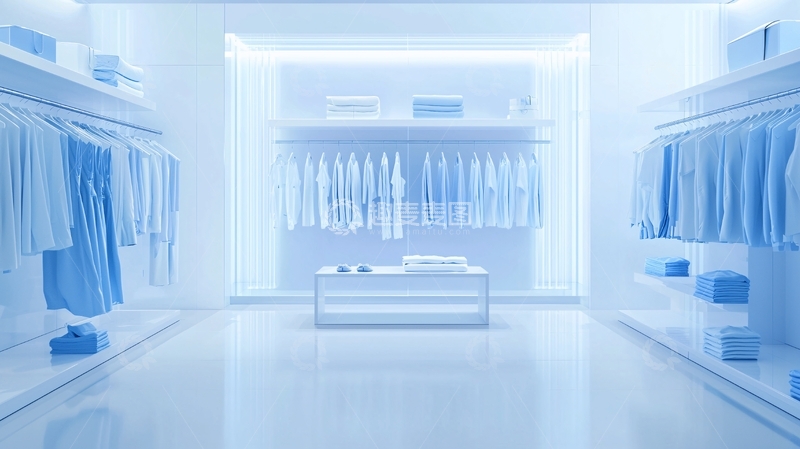 高清大图下载【趣麦麦图】极简风蓝色服装店
