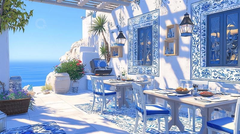 高清大图下载【趣麦麦图】爱琴海风格海边餐厅