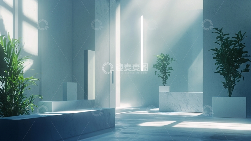 高清大图下载【趣麦麦图】极简蓝色室内空间