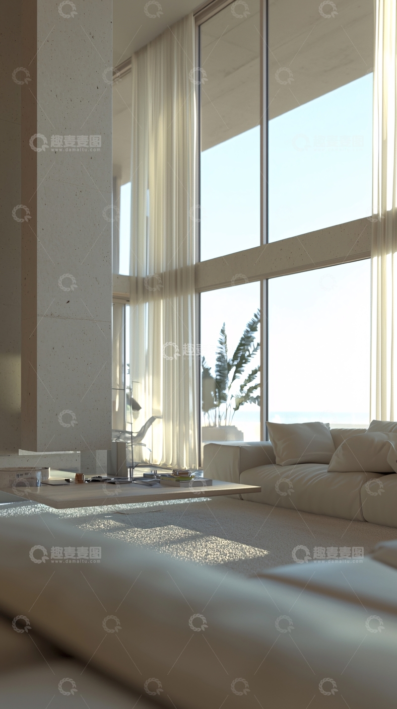 高清大图下载【趣麦麦图】极简风海景公寓客厅