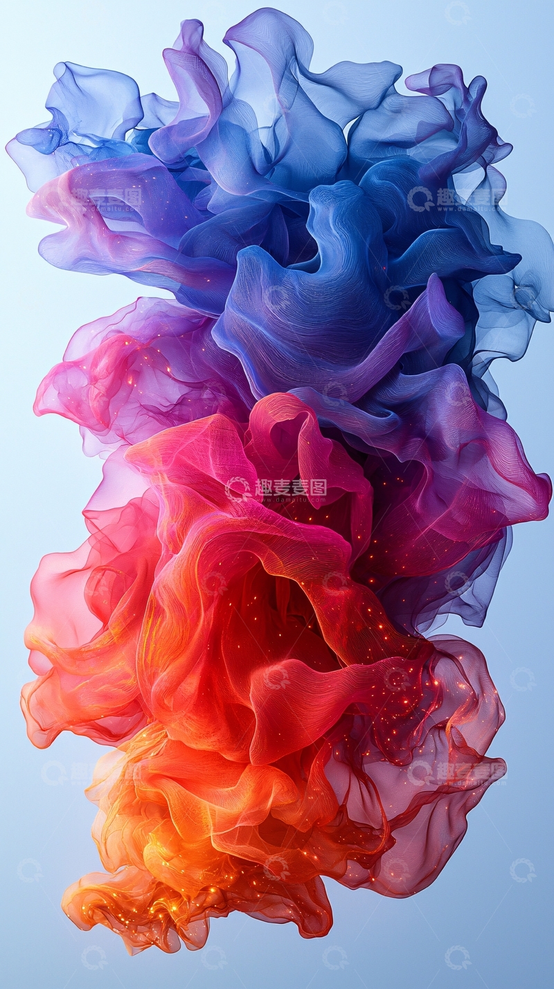 高清大图下载【趣麦麦图】彩色飘逸丝绸形成的抽象烟雾