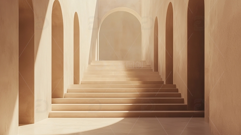 高清大图下载【趣麦麦图】极简主义拱形走廊楼梯
