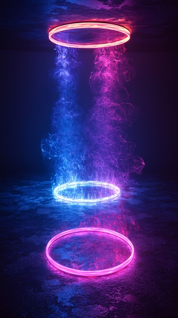 霓虹光环营造出的神秘科技感