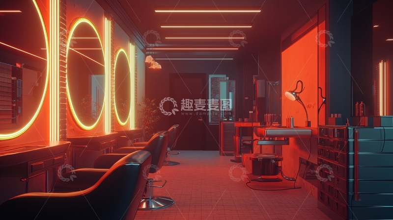 高清大图下载【趣麦麦图】复古红光理发店