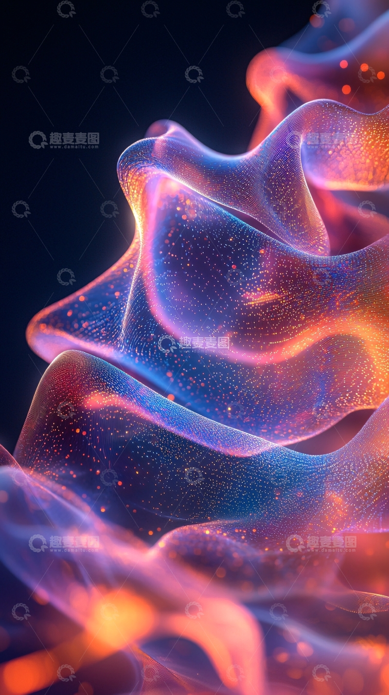 高清大图下载【趣麦麦图】流动的彩色光线与颗粒