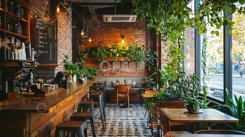 高清大图下载【趣麦麦图】绿植环绕的复古咖啡馆