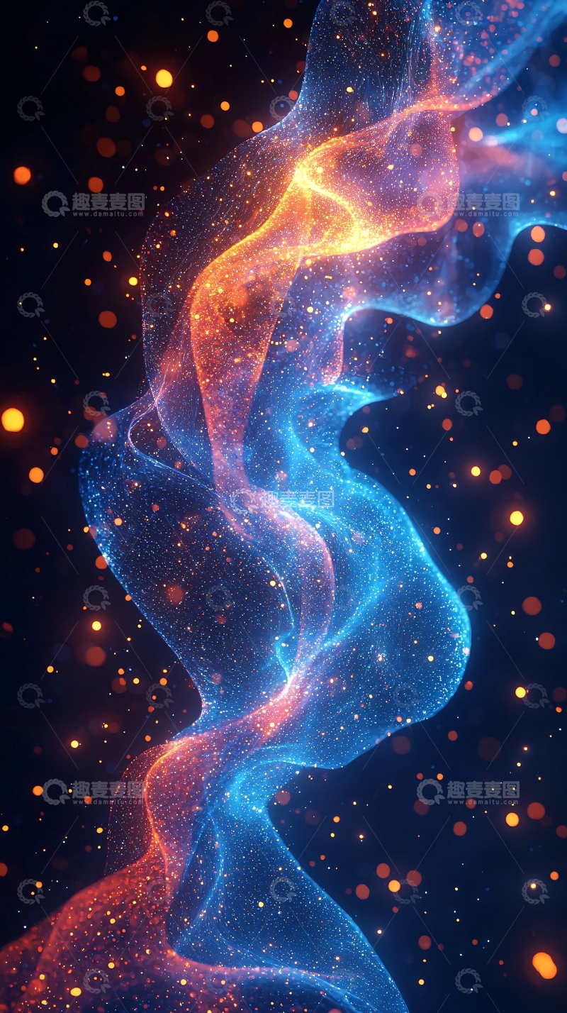 高清大图下载【趣麦麦图】蓝橙色光芒粒子漂浮